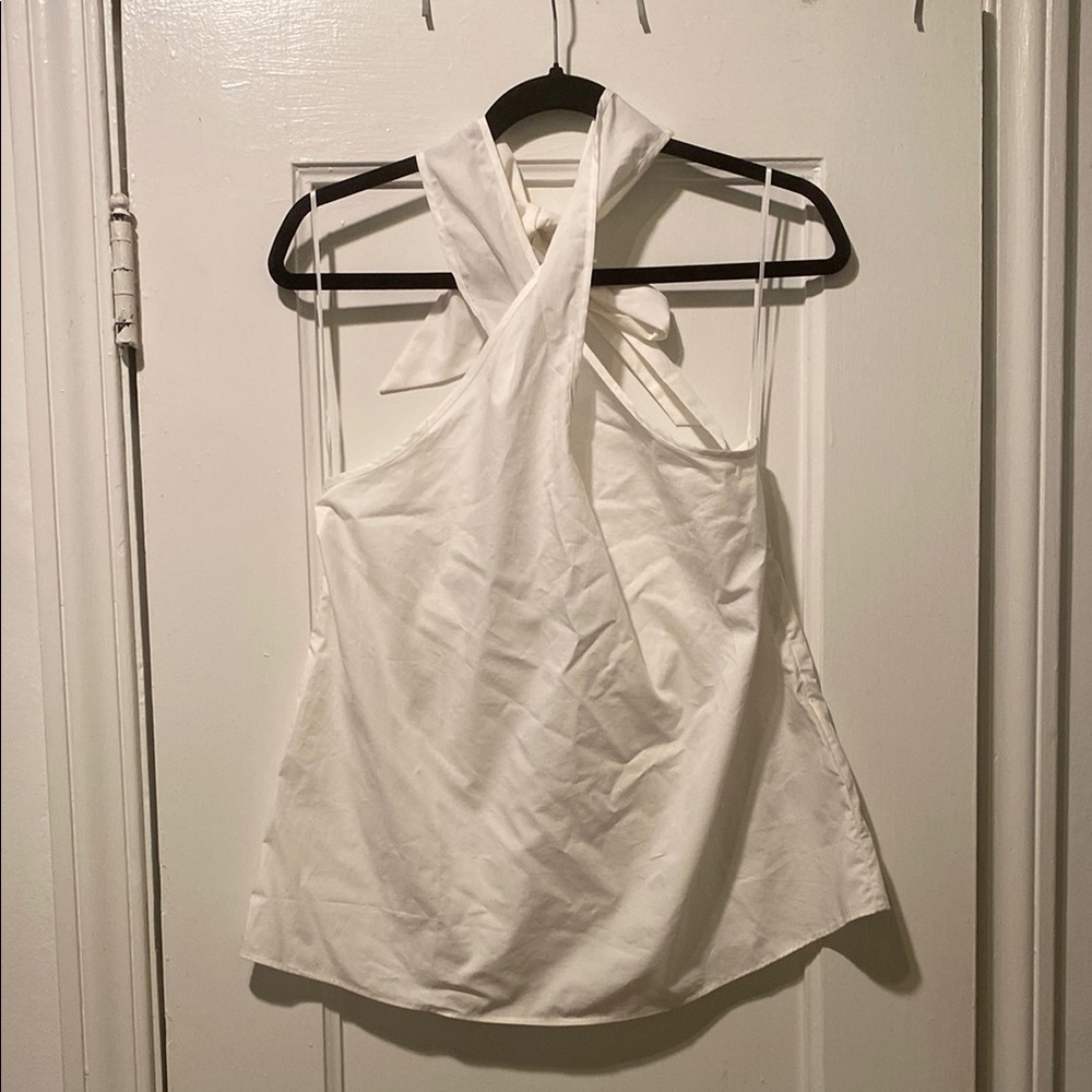 J. Crew White Sleeveless Tie Front Blouse